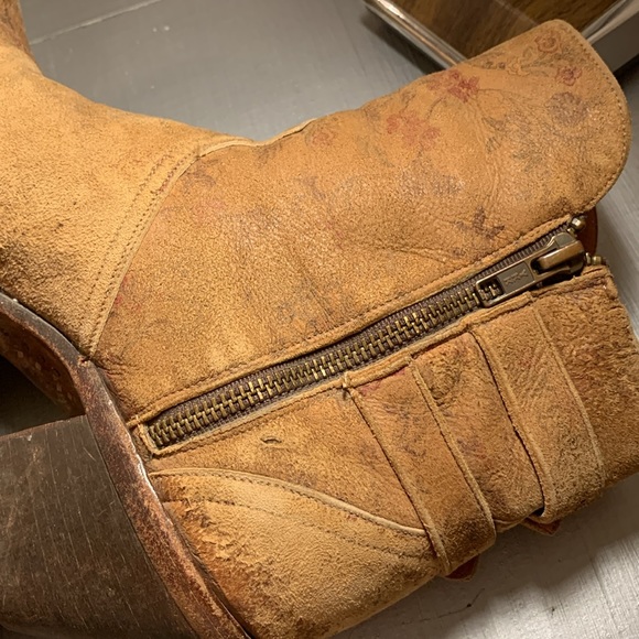 Lucchese Brown Short Distressed Floral Boots - Picture 12 of 14